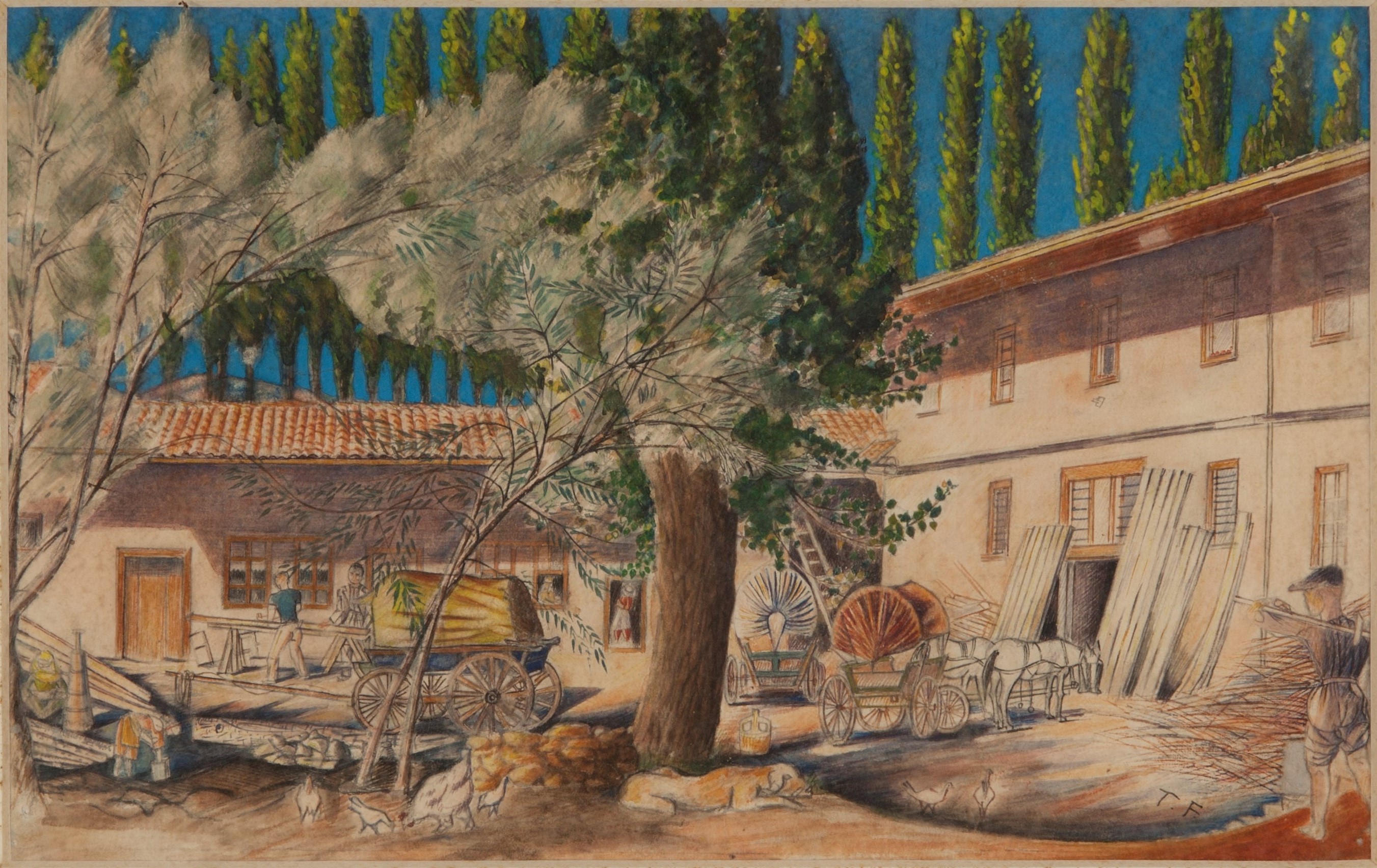 Traugott Fuchs’un bir yağlıboya tablosu: ‘‘Çorum yakınlarında bir kereste fabrikasının avlusu’’