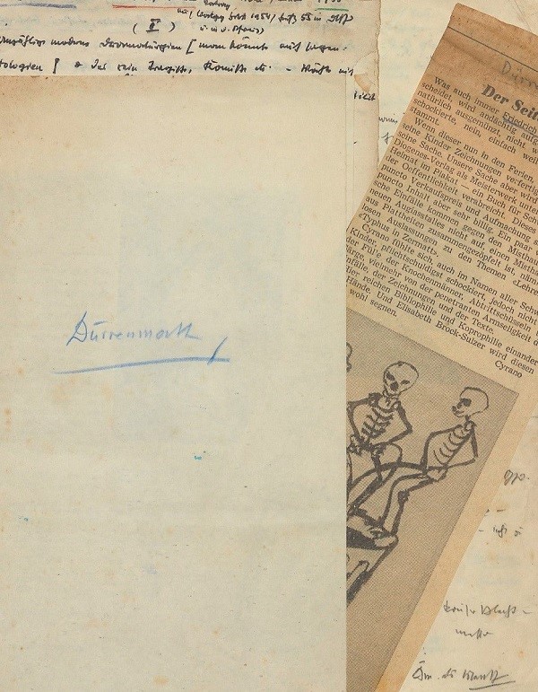 Traugott Fuchs tarafından Friedrich Dürrenmatt üzerine hazırlanmış notlar