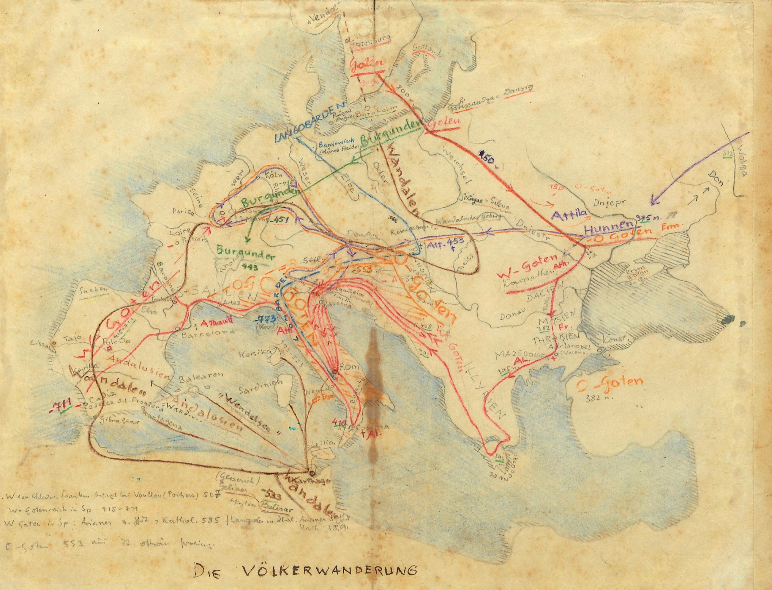 Traugott Fuchs tarafından hazırlanan Kavimler Göçü adlı harita (M.S. birinci binyılın ortasında)