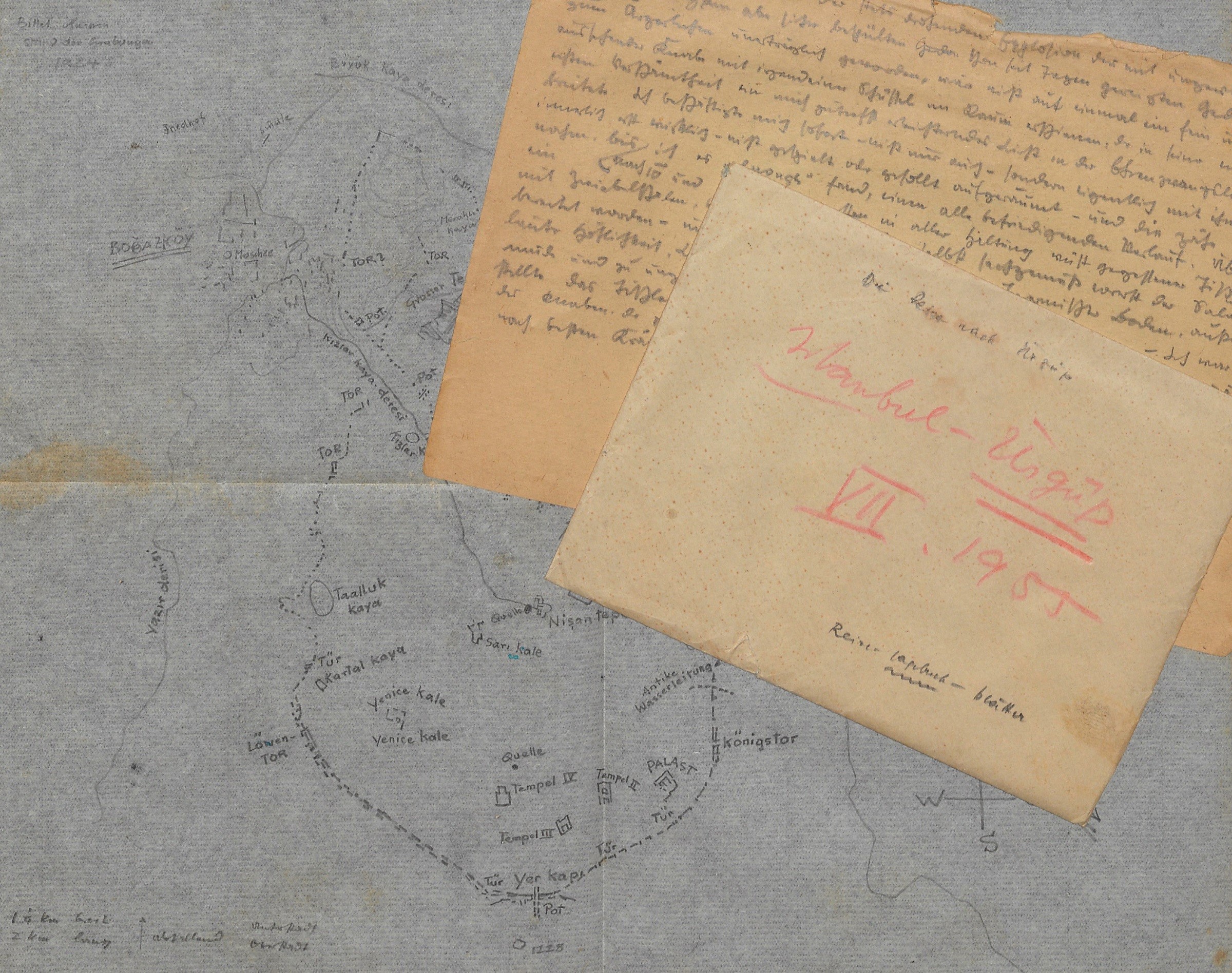 Traugott Fuchs’un bir seyahat defterinden Ürgup ile ilgili notlarından sayfalar (1955)