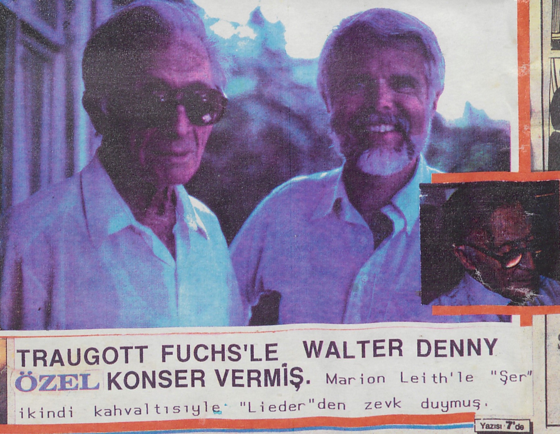 Günaydın gazetesinde çıkan Traugott Fuchs ve Walter Denny’nin verdikleri bir konserin haberi (3 Temmuz 1990)