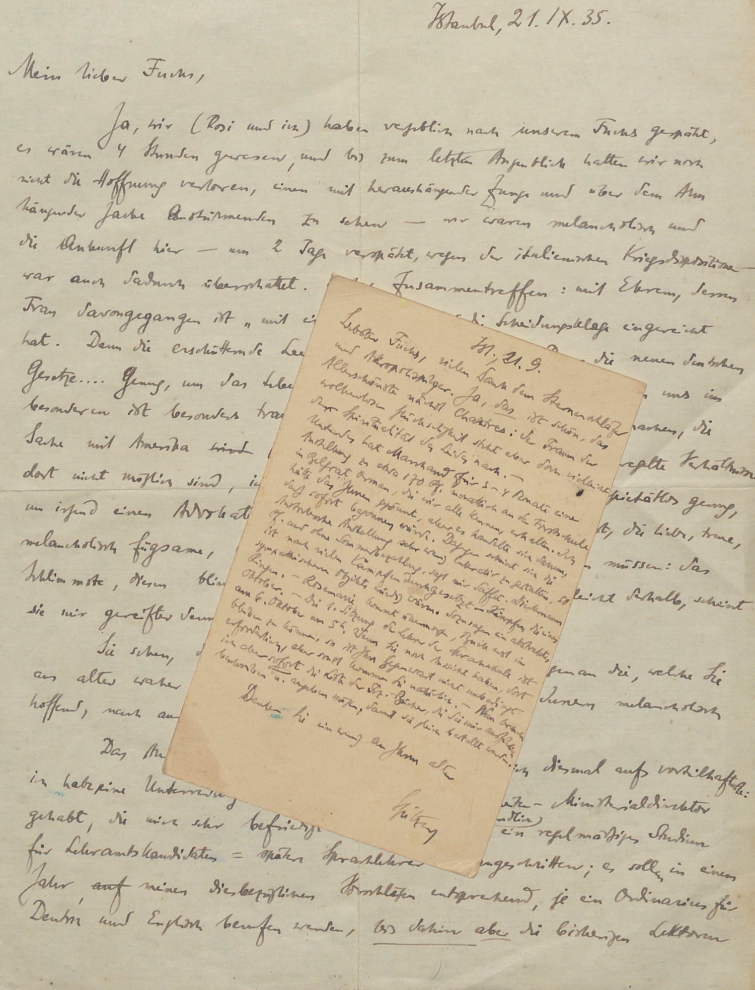 İstanbul’da geçirdiği zaman sırasında Leo Spitzer tarafından Traugott Fuchs’a yazılan iki mektup