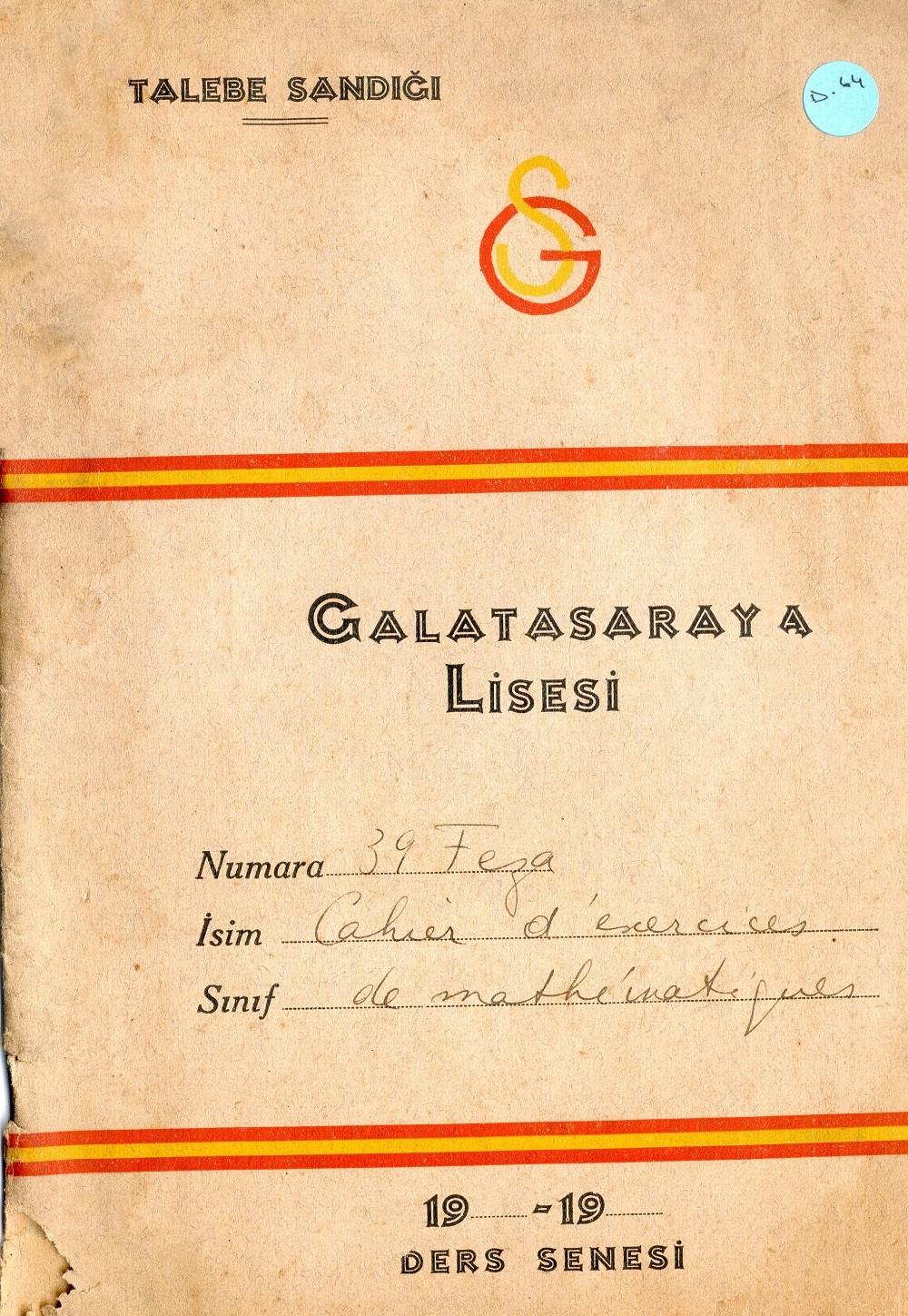 Feza Gürsey’s math notebook dating from his years at Galatasaray High School