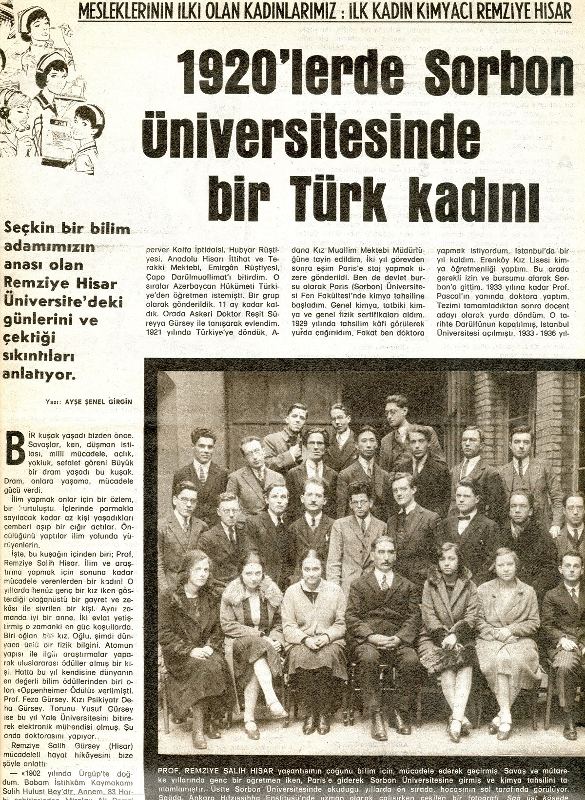 An article in Hayat journal on Feza Gürsey’s mother Remziye Hisar: “The First Examples in their Fields: First Women Chemist Remziye Hisar”