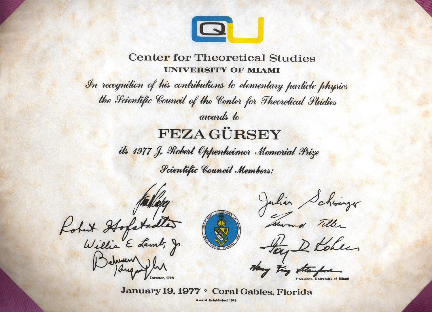 Oppenheimer Medal Certificate