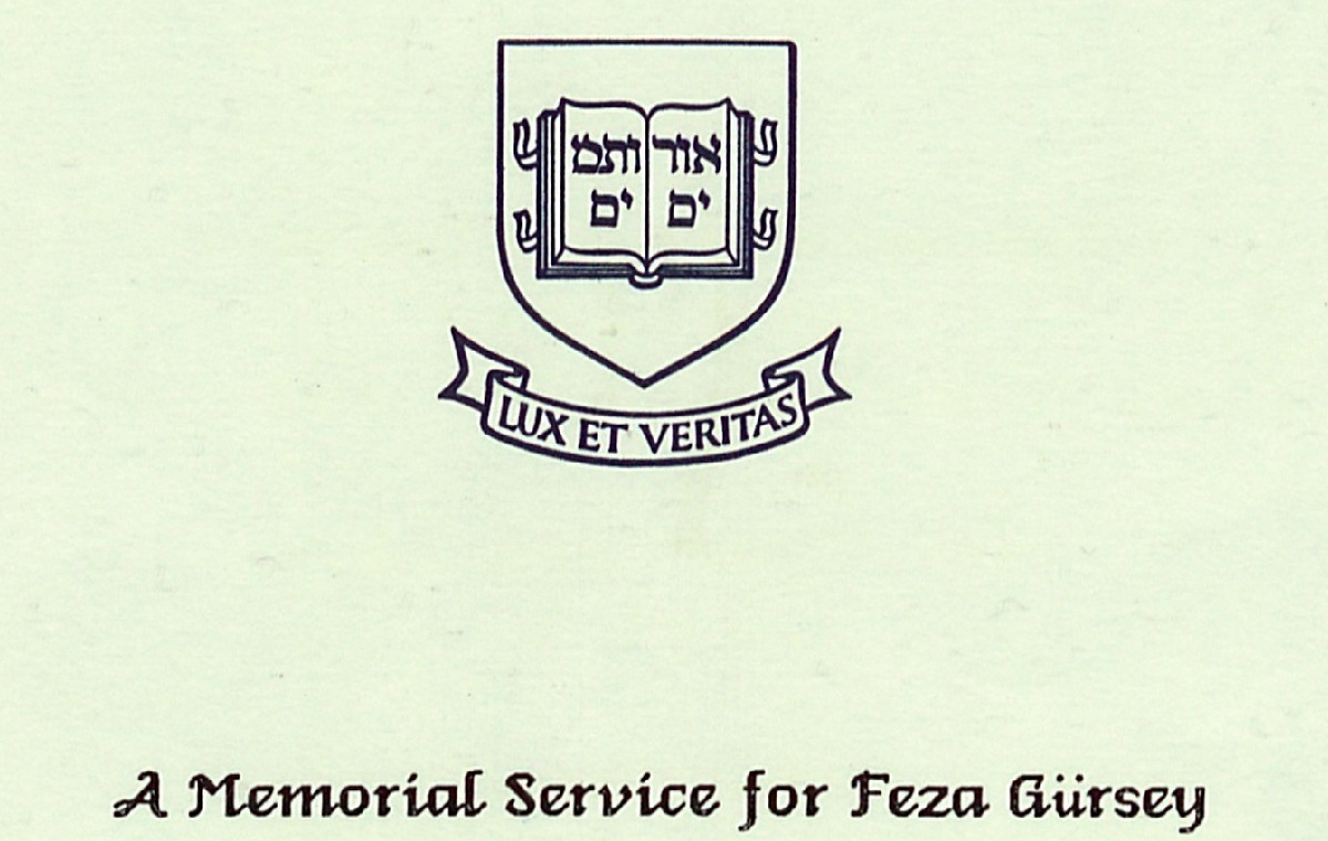 Invitation to the commemoration ceremony of Feza Gürsey in Battel Chapel at Yale University after his death 