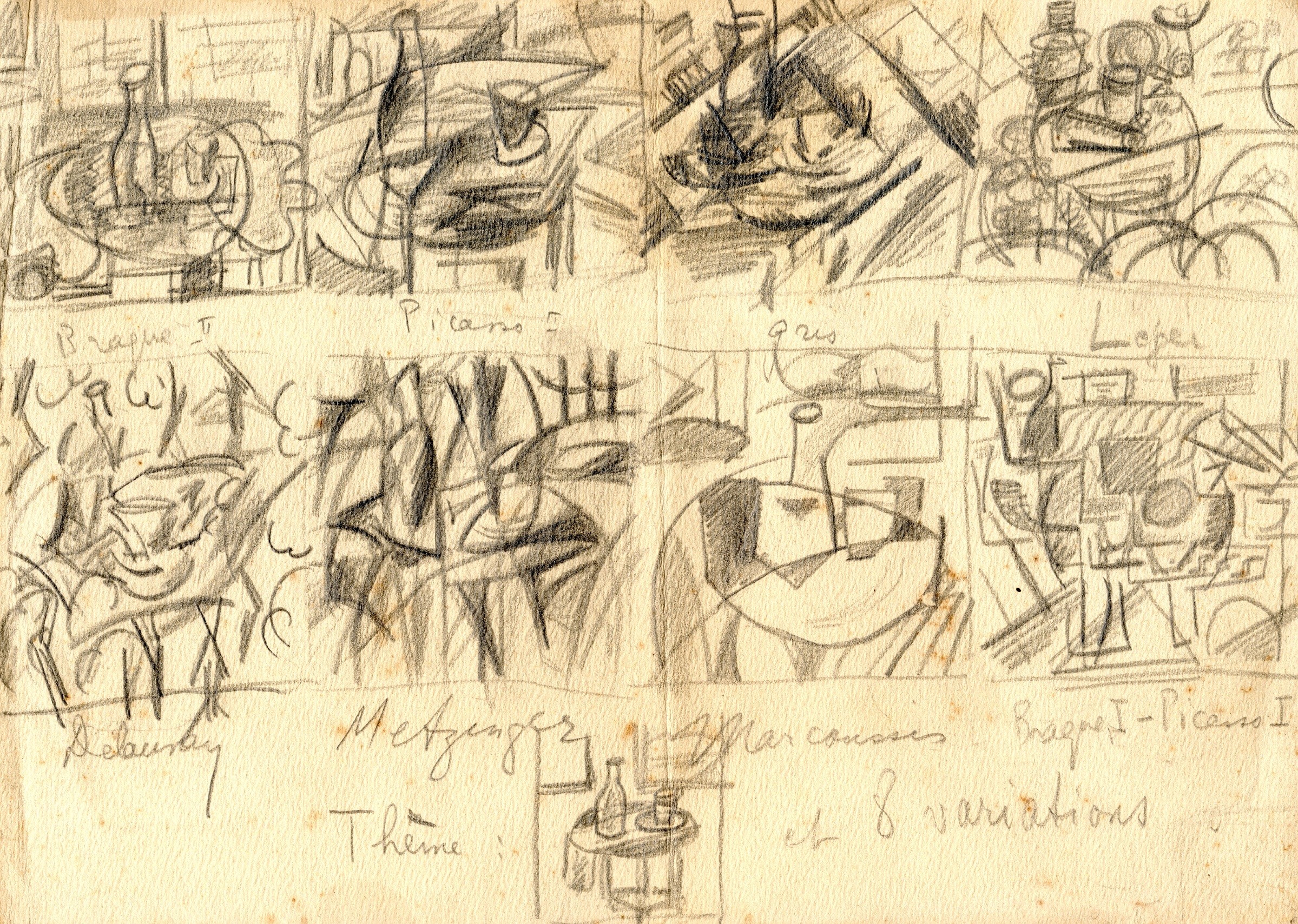 Feza Gürsey’s drawing étude practicing the styles of eight painters based on a single motif 