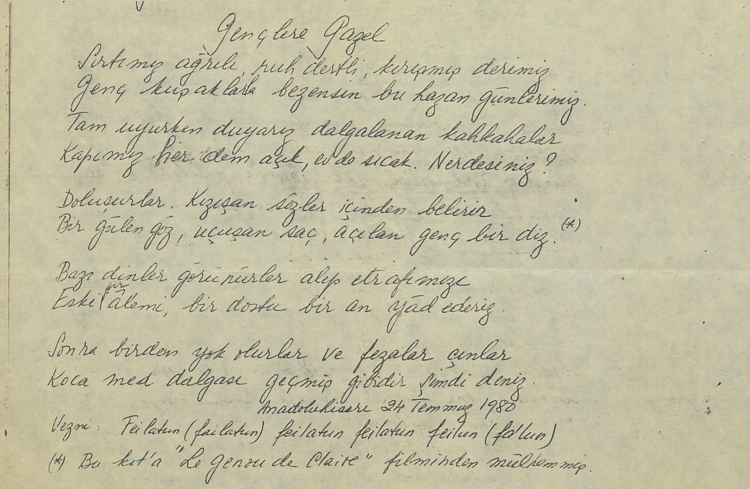 Feza Gürsey’s poem Ode to Youth