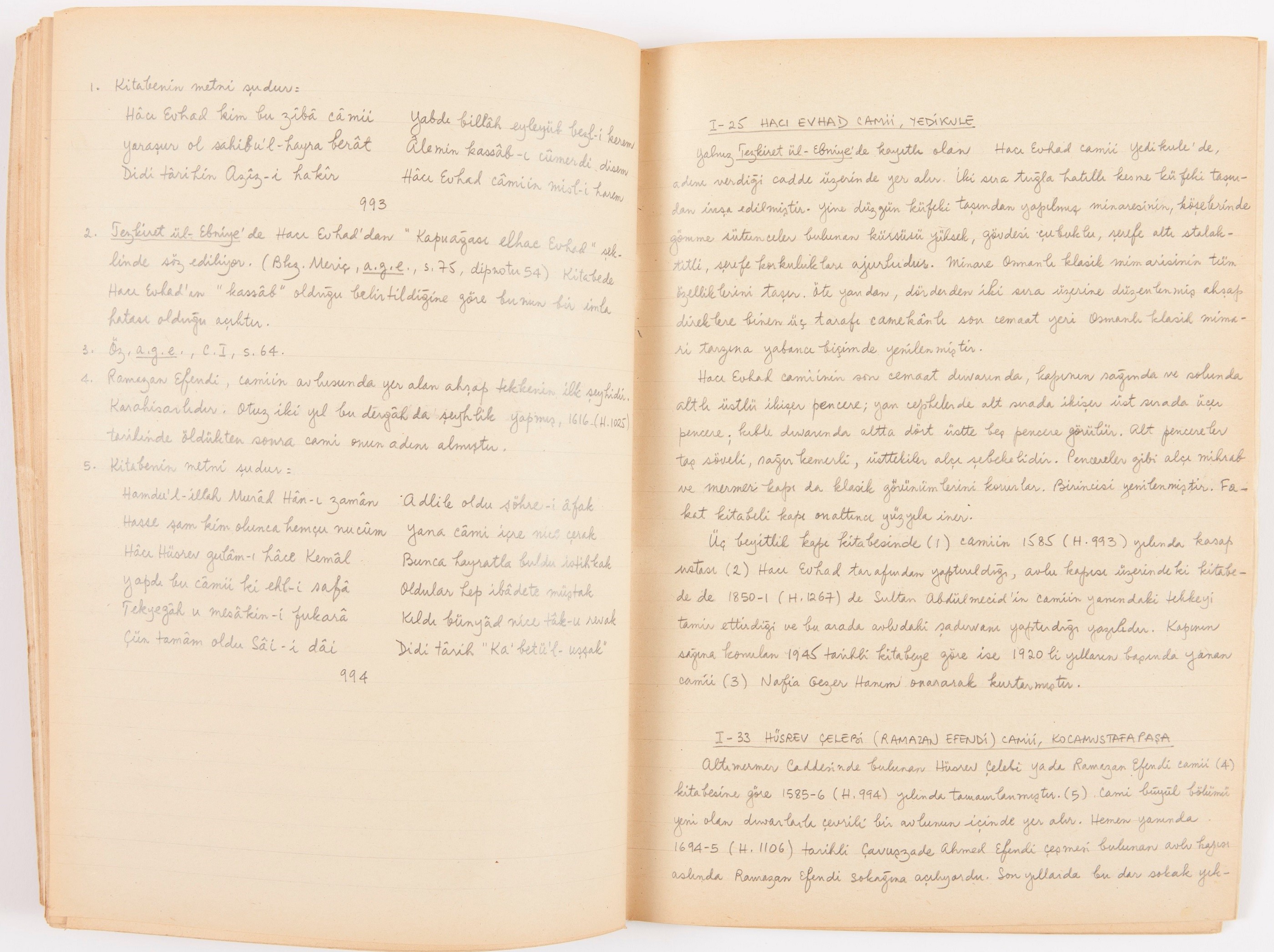 Aptullah Kuran’s handwritten notes for his book on Architect Sinan