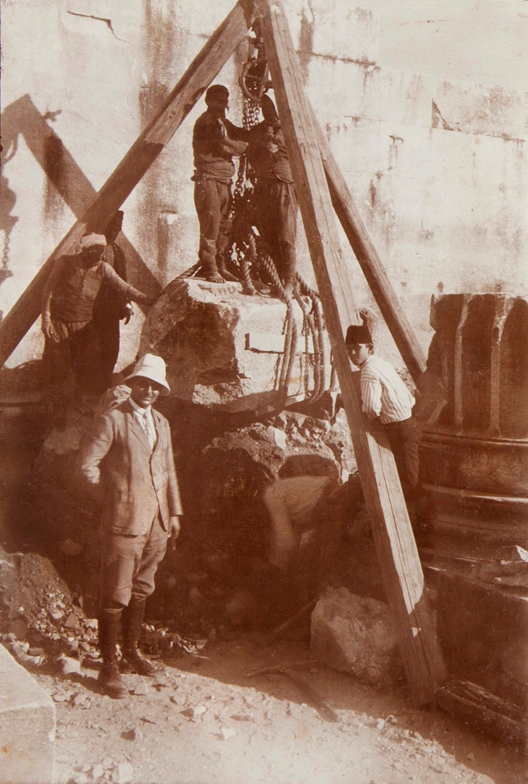 One of the cornice pieces removed from the ground in the North peristasis