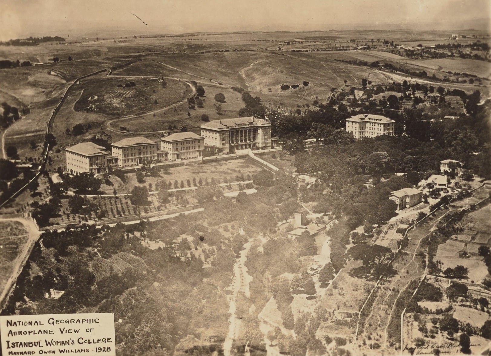 Buildings of the American College for Girls. Left to right: Sage Hall, Woods Hall, Mitchell Hall, Gould Hall. CU-RBML, ACG Documents