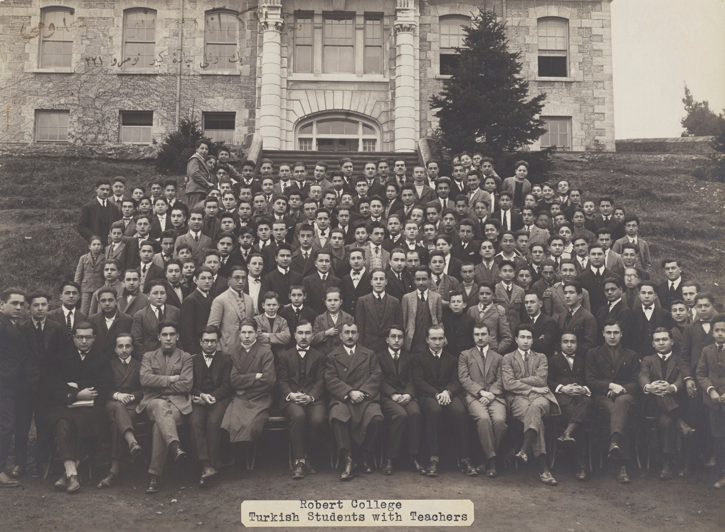 Turkish Students with Hüseyin Pektaş, the first Turkish student graduated from Robert College in 1903, 1924-25. CU-RBML, RC Documents