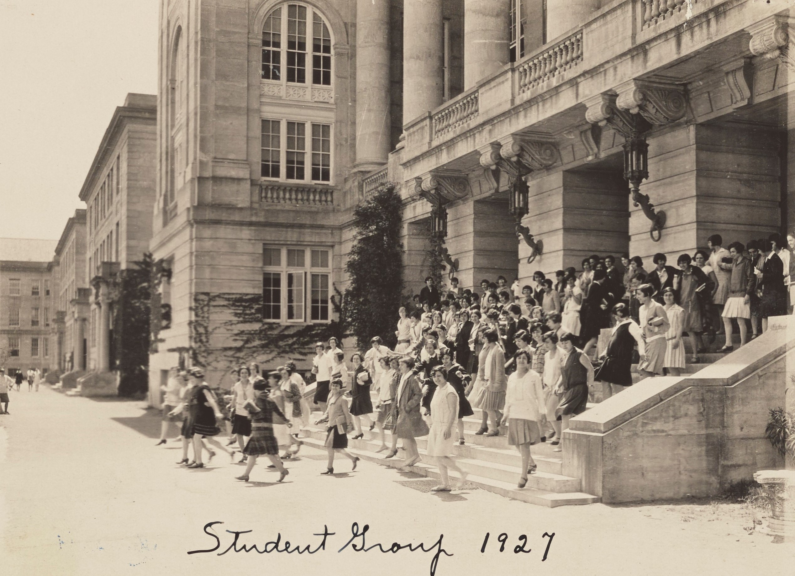 Students of the American College for Girls, Gould Hall stairs, 1927