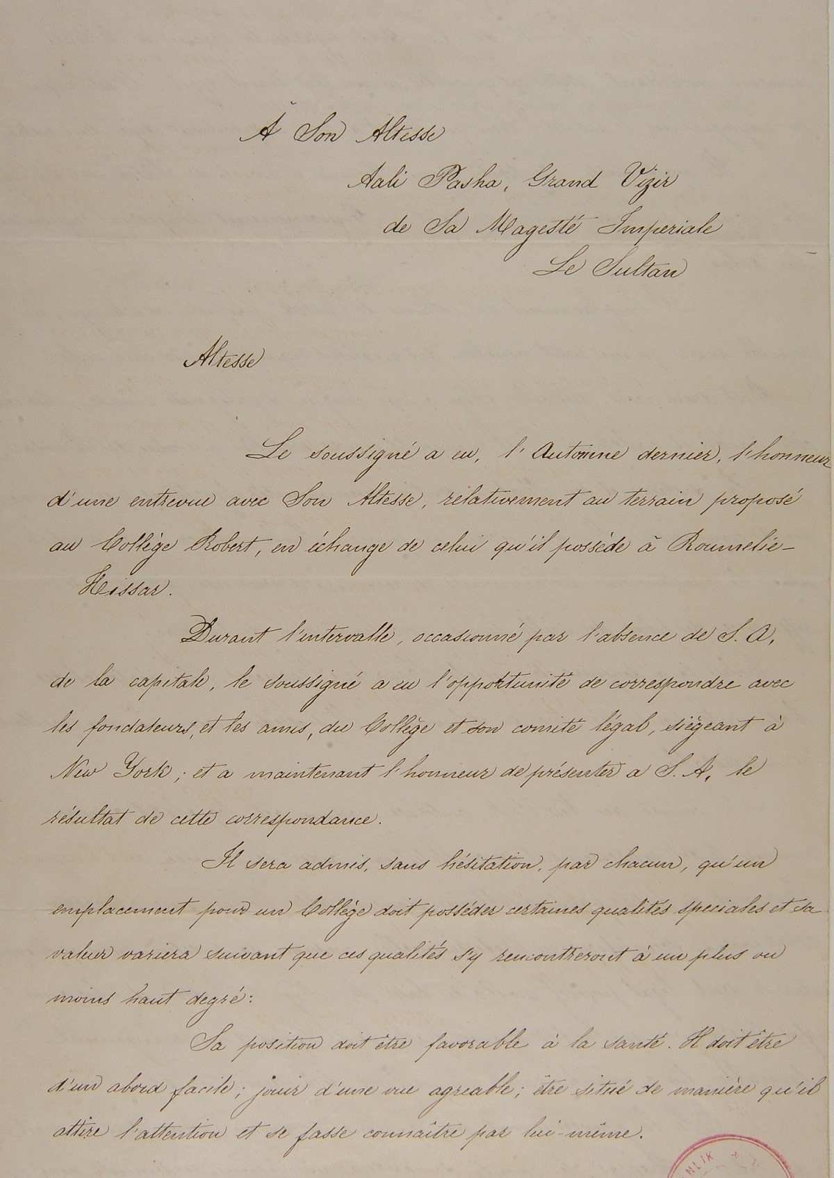 Rumelihisarında bulunan arsası ile Bebek karyesinde kain arsanın mübadelesine dair Mösyö Hamlin arizası