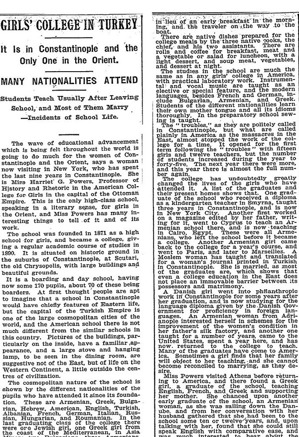 “Girl’s College in Turkey” New York Times, 12 Mart 1899