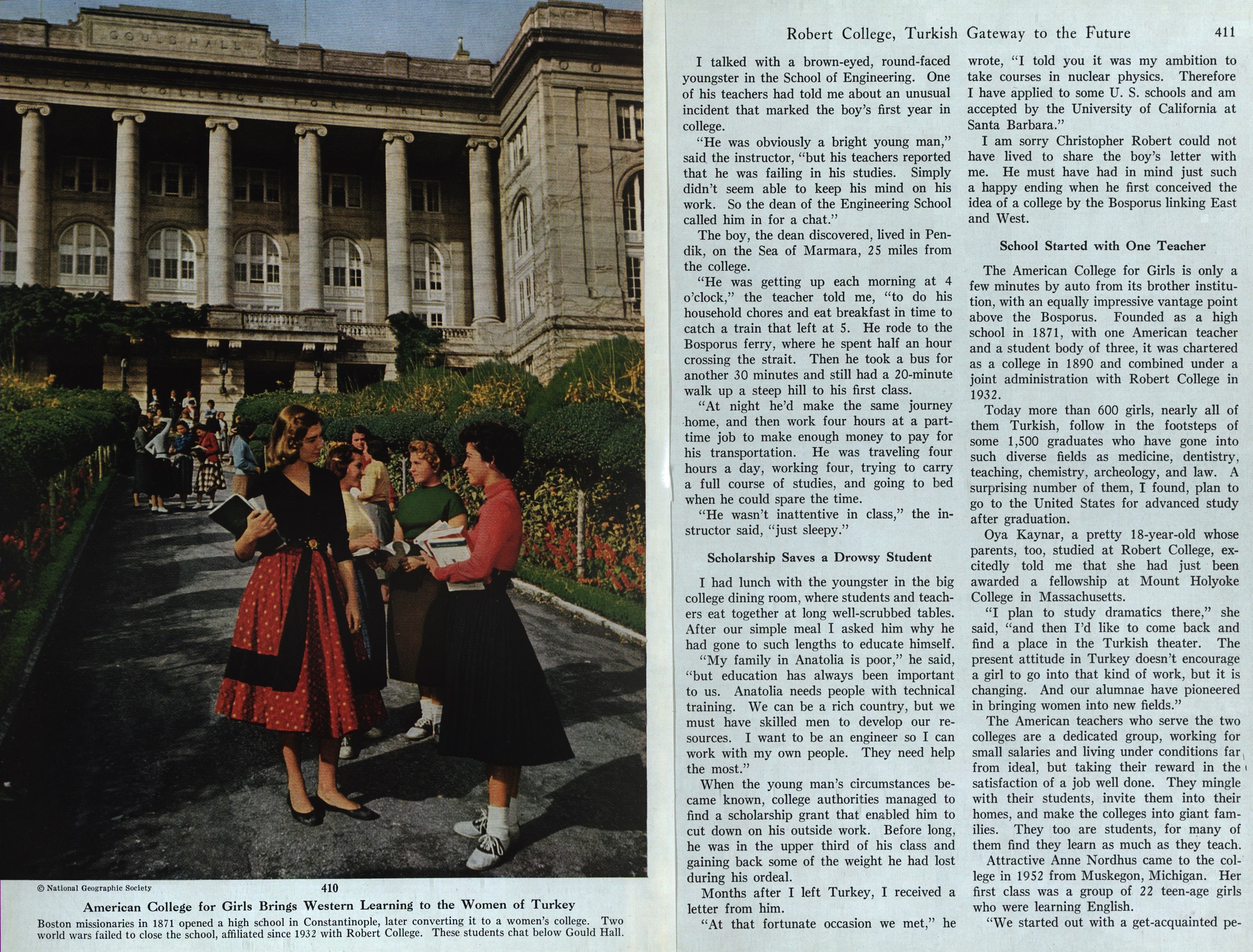 The National Geographic Magazine’de “Robert College, Turkish Gateway to the Future” başlıklı yazı, 1957