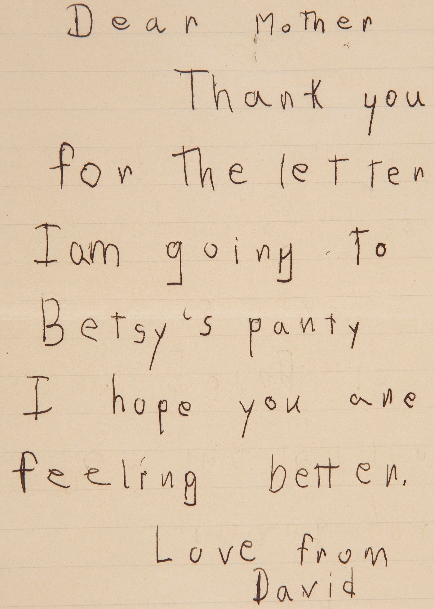 First letter David wrote to his mother (no date)