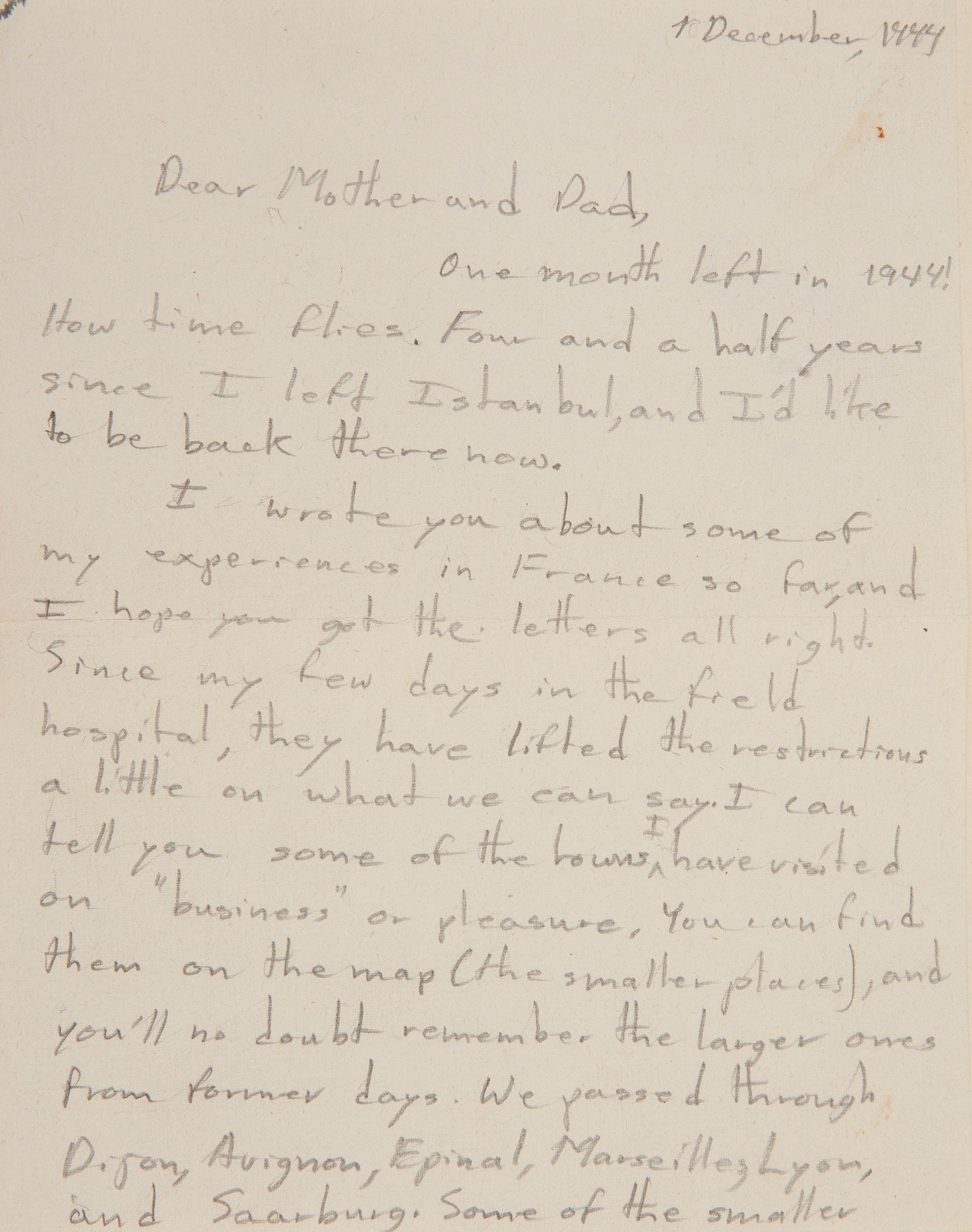 Last letter David wrote to his family, 1 December 1914