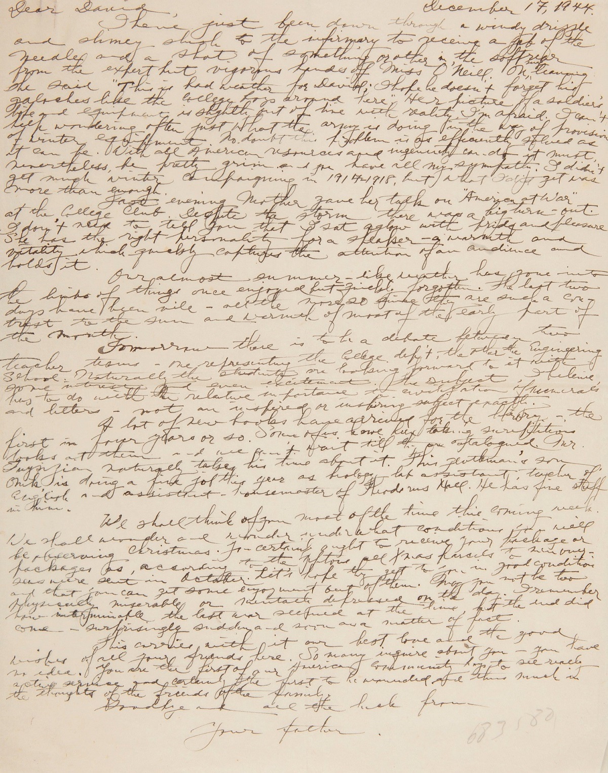 Harold Lorain Scott’s last letter to his son David, of whose death he was uninformed, 17 December 1944